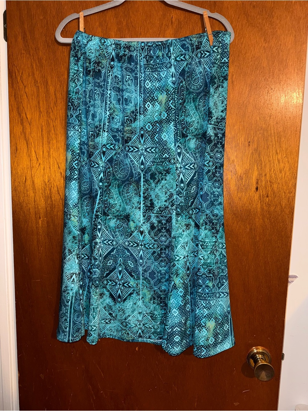 Southern Lady Teal & Turquoise Patterned Maxi Skirt